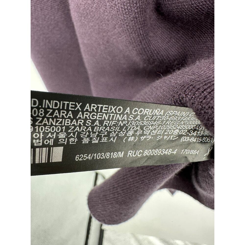 Zara Sweater Women Medium Plum Purple Tie Wrap Belted‎ Chunky Thick Crewneck - Picture 6 of 8